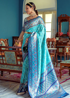 Blue Dupion Silk Saree With Blouse Piece - Indian Silk House Agencies