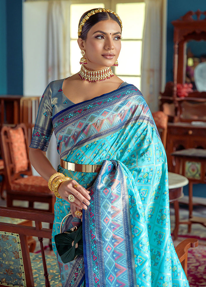 Blue Dupion Silk Saree With Blouse Piece - Indian Silk House Agencies