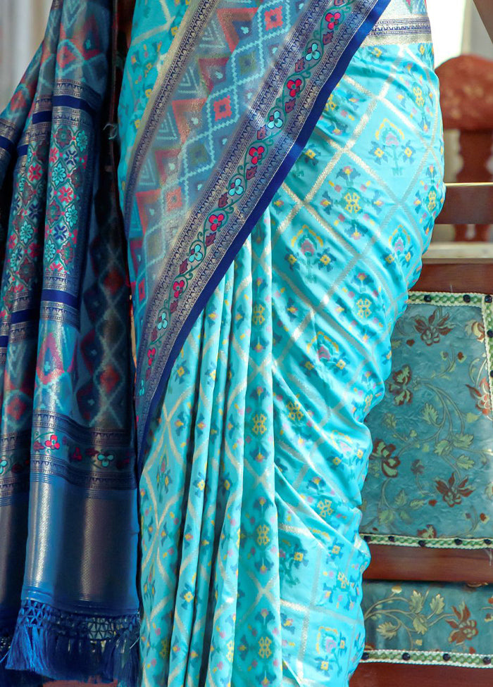 Blue Dupion Silk Saree With Blouse Piece - Indian Silk House Agencies