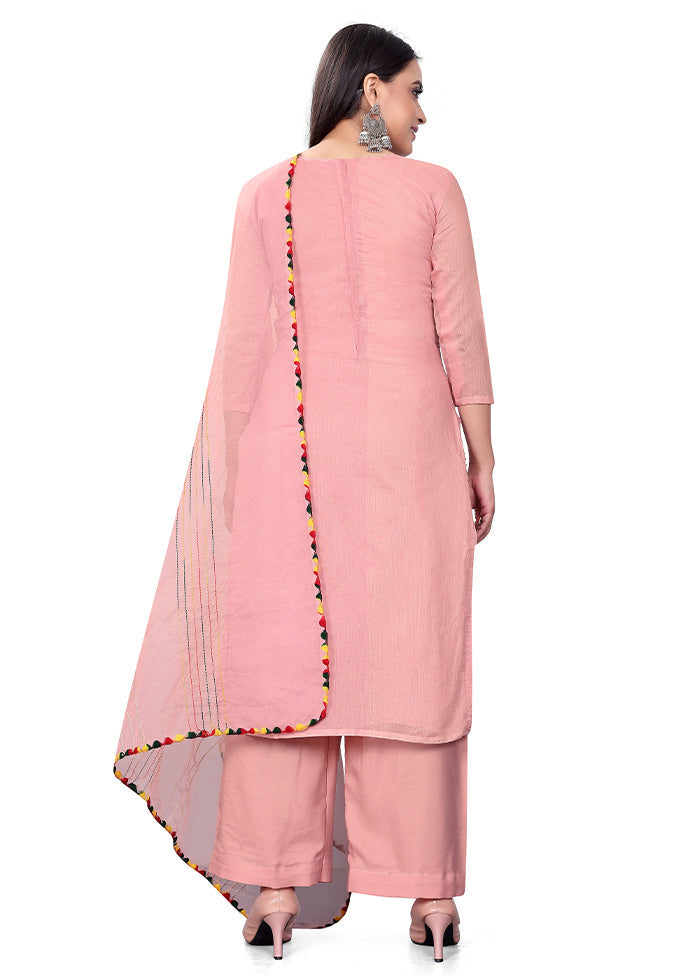 3 Pc Pink Readymade Chanderi Suit Set - Indian Silk House Agencies