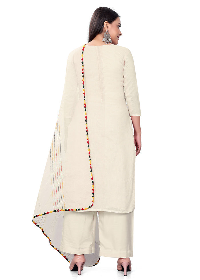 3 Pc White Readymade Chanderi Suit Set - Indian Silk House Agencies