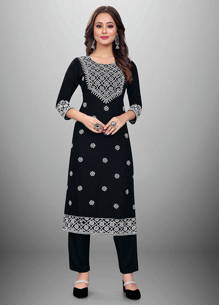 2 Pc Black Readymade Rayon Kurti Set - Indian Silk House Agencies