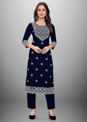 2 Pc Blue Readymade Rayon Kurti Set - Indian Silk House Agencies