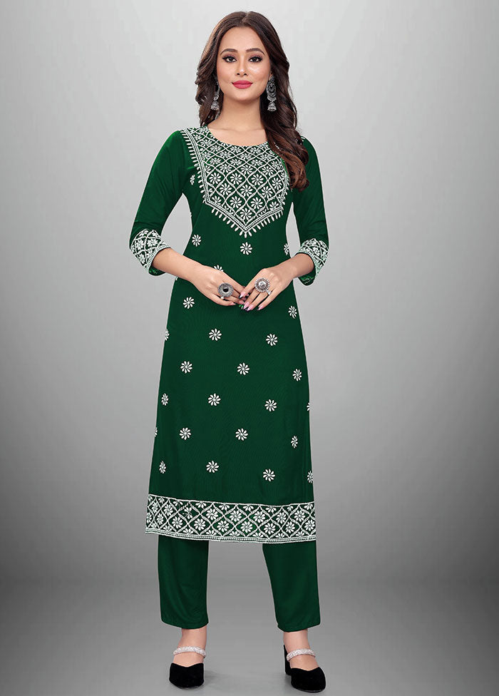 2 Pc Green Readymade Rayon Kurti Set - Indian Silk House Agencies