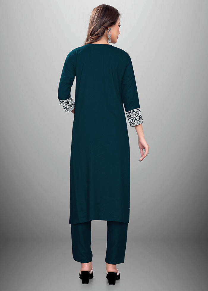 2 Pc Teal Readymade Rayon Kurti Set - Indian Silk House Agencies