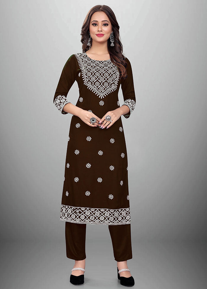 2 Pc Brown Readymade Rayon Kurti Set - Indian Silk House Agencies