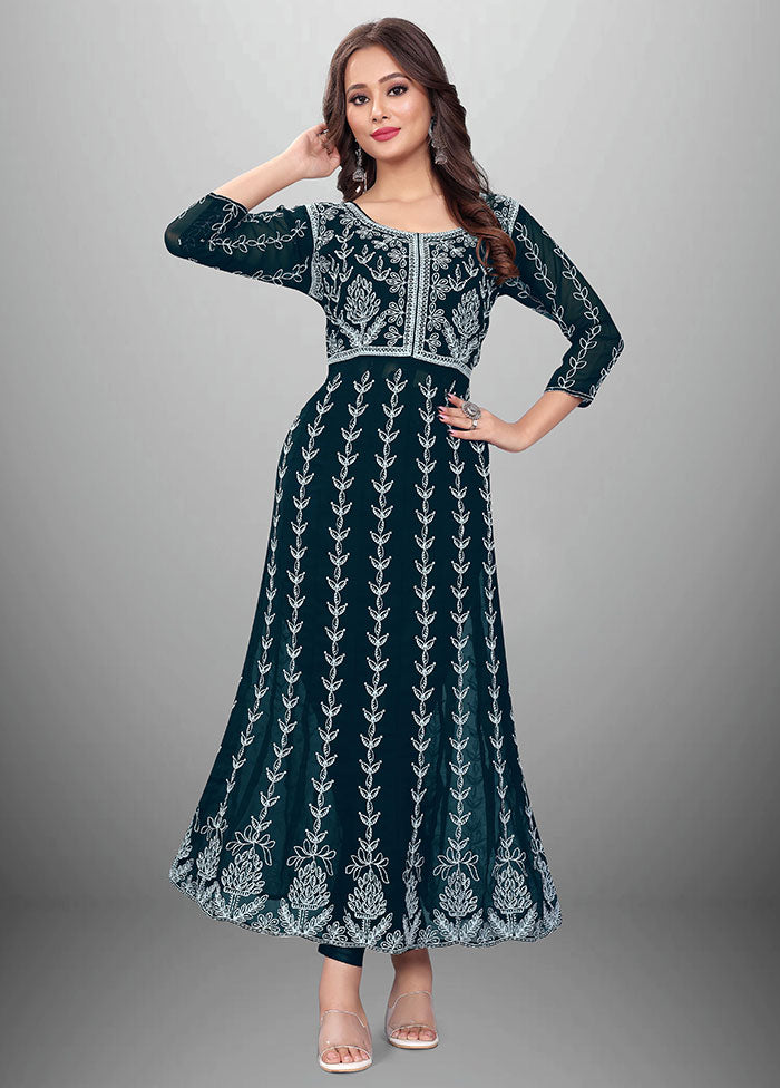 Teal Readymade Georgette Kurti - Indian Silk House Agencies