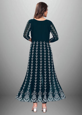Teal Readymade Georgette Chikankari Kurti