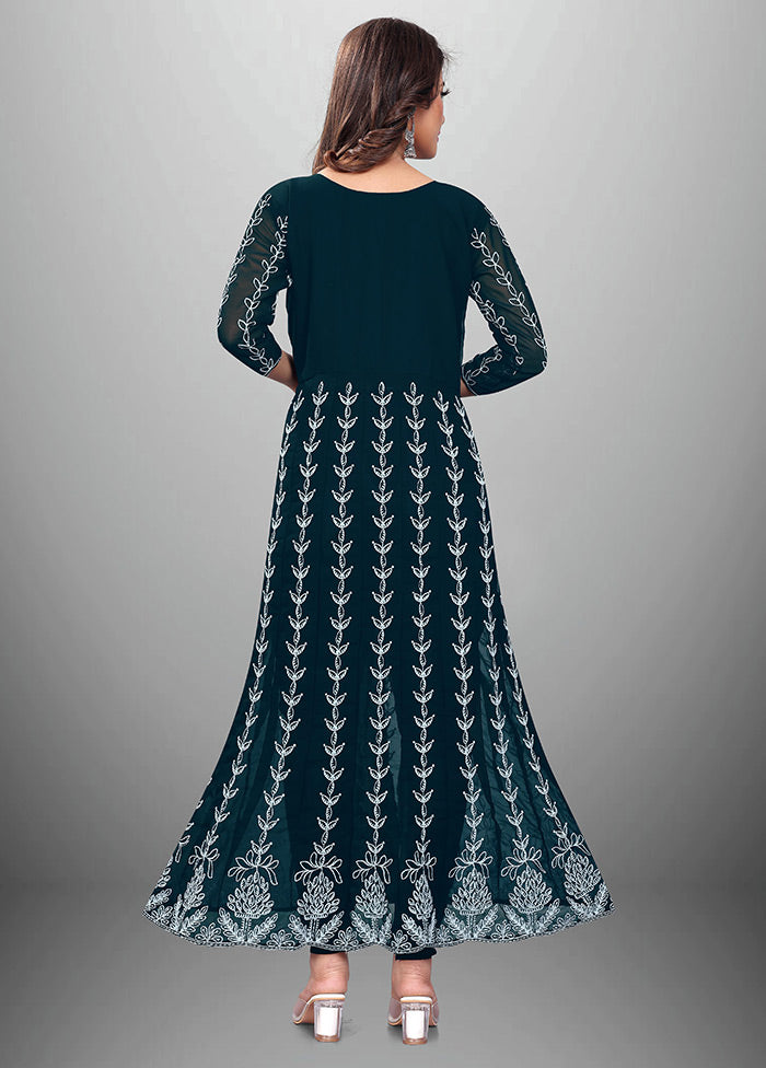 Teal Readymade Georgette Chikankari Kurti