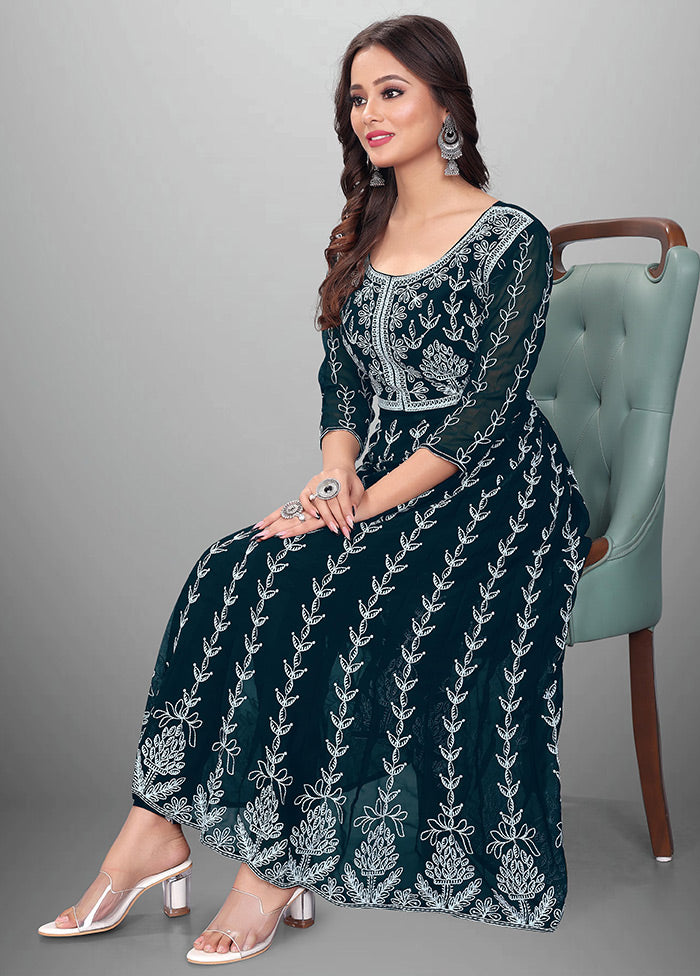 Teal Readymade Georgette Kurti - Indian Silk House Agencies