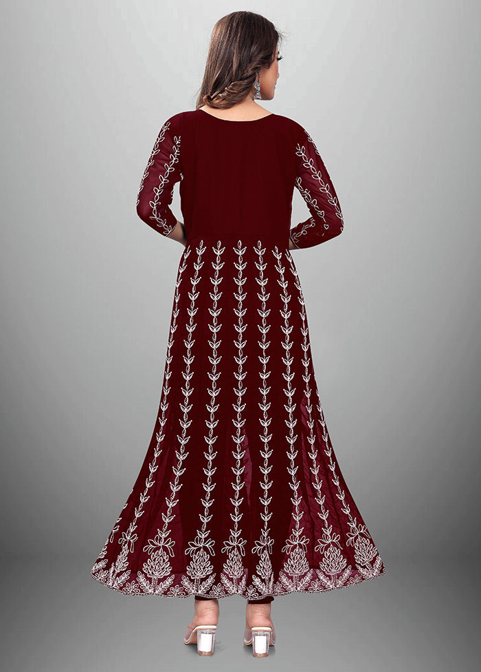 Maroon Readymade Georgette Chikankari Kurti