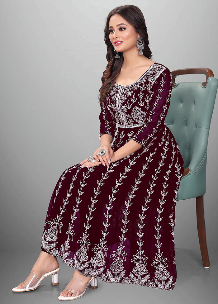 Wine Readymade Georgette Chikankari Kurti
