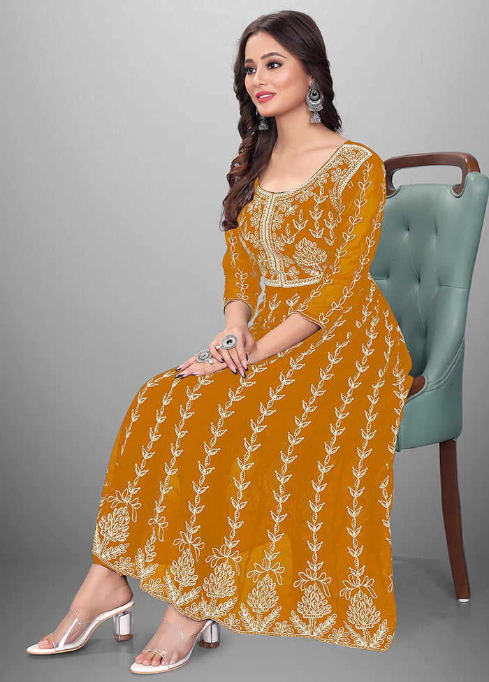 Mustard Readymade Georgette Kurti - Indian Silk House Agencies