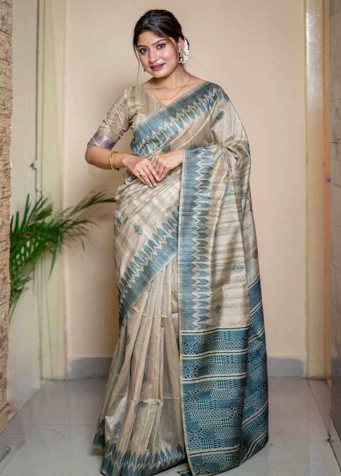 Blue Spun Silk Saree With Blouse Piece - Indian Silk House Agencies