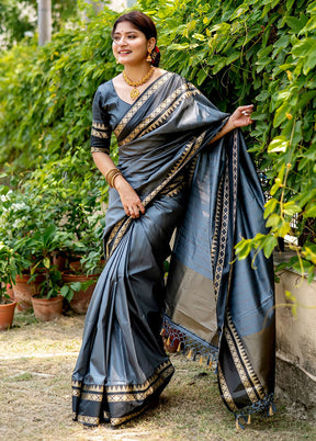 Grey Spun Silk Saree With Blouse Piece - Indian Silk House Agencies