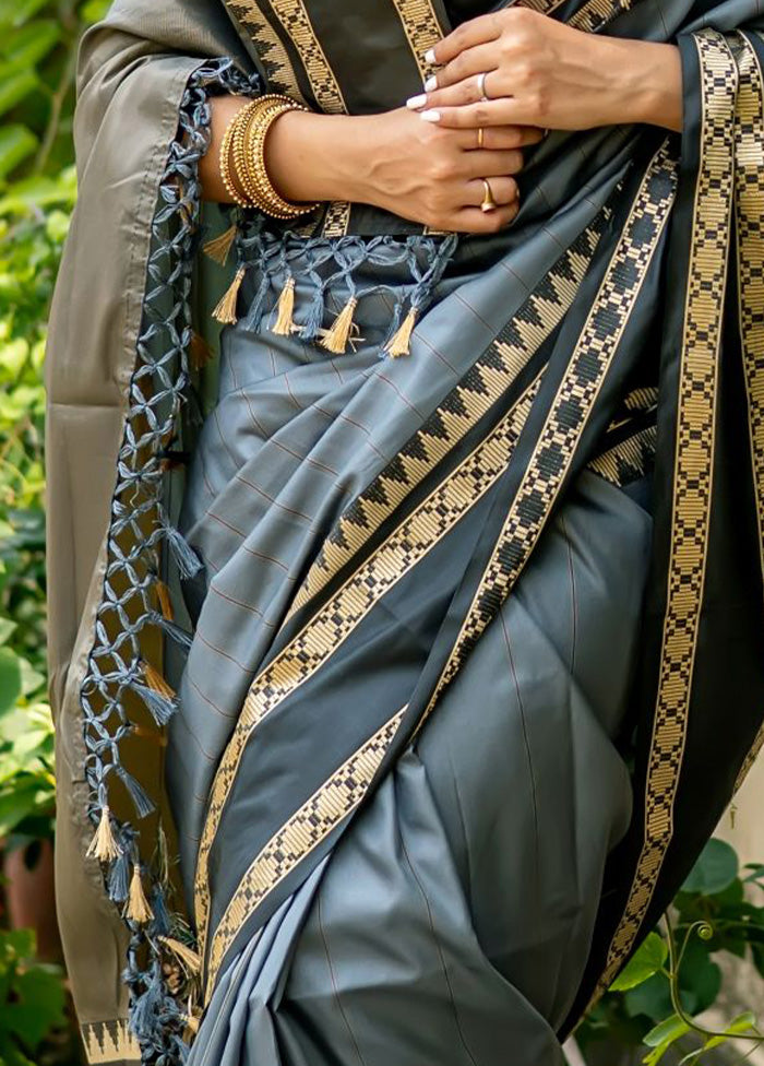 Grey Spun Silk Saree With Blouse Piece - Indian Silk House Agencies