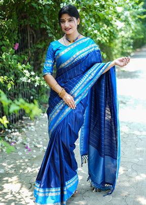 Blue Spun Silk Saree With Blouse Piece - Indian Silk House Agencies