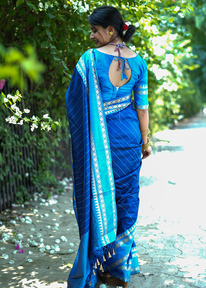 Blue Spun Silk Saree With Blouse Piece - Indian Silk House Agencies