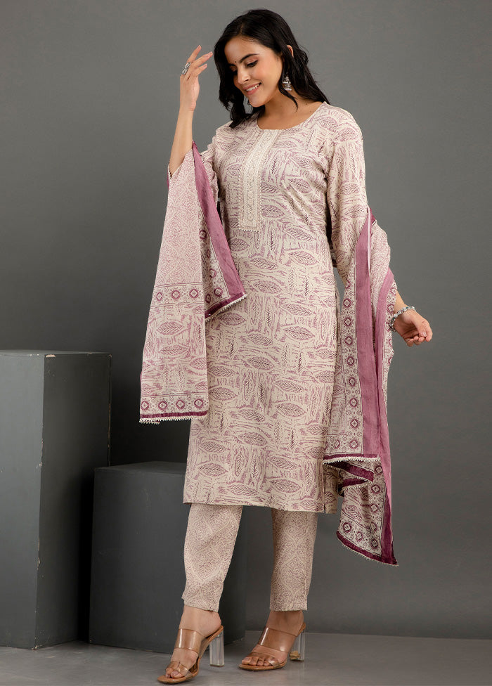 3 Pc Purple Readymade Cotton Suit Set - Indian Silk House Agencies