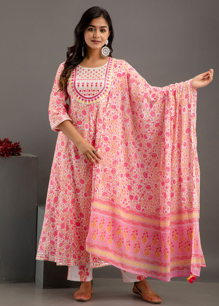 3 Pc Pink Readymade Cotton Suit Set - Indian Silk House Agencies