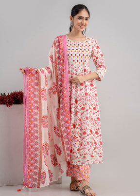 3 Pc White Readymade Cotton Suit Set - Indian Silk House Agencies