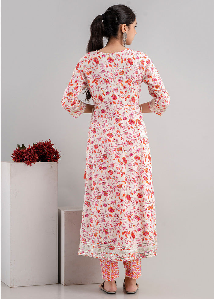 3 Pc White Readymade Cotton Suit Set - Indian Silk House Agencies