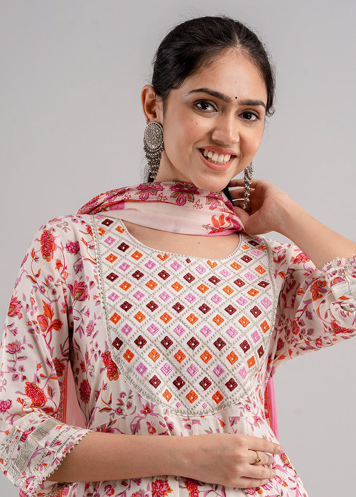 3 Pc White Readymade Cotton Suit Set