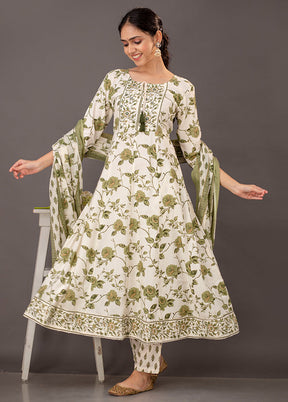3 Pc Green Readymade Cotton Suit Set - Indian Silk House Agencies