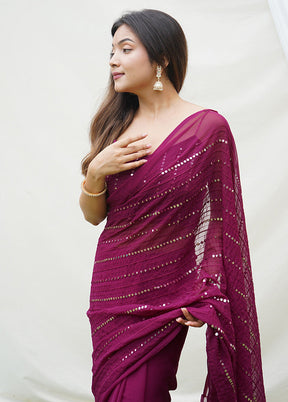 Wine Georgette Saree With Blouse Piece - Indian Silk House Agencies