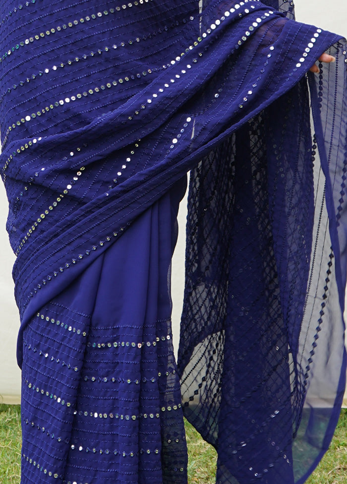 Blue Georgette Saree With Blouse Piece - Indian Silk House Agencies