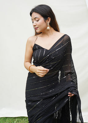 Black Georgette Saree With Blouse Piece - Indian Silk House Agencies