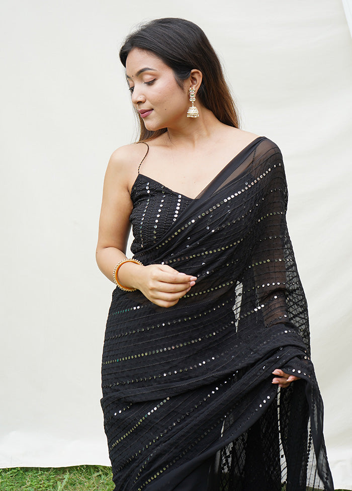 Black Georgette Saree With Blouse Piece - Indian Silk House Agencies