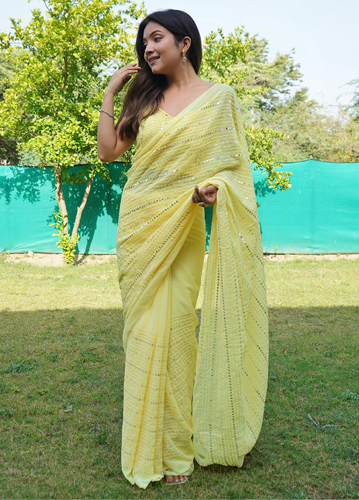 Yellow Georgette Saree With Blouse Piece - Indian Silk House Agencies