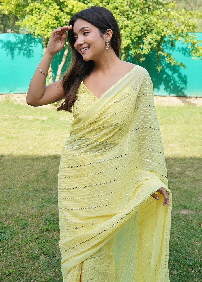 Yellow Georgette Saree With Blouse Piece - Indian Silk House Agencies