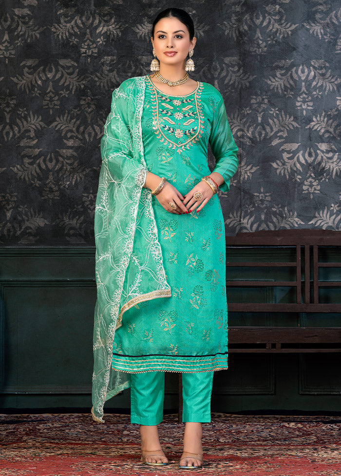 3 Pc Blue Semi Stitched Organza Suit Set - Indian Silk House Agencies