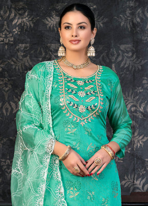 3 Pc Blue Semi Stitched Organza Suit Set - Indian Silk House Agencies