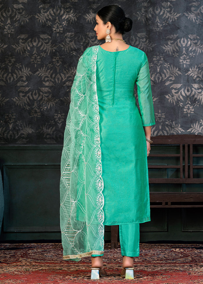 3 Pc Blue Semi Stitched Organza Suit Set - Indian Silk House Agencies