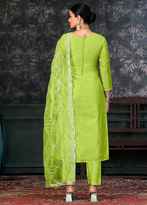 3 Pc Lime Green Semi Stitched Organza Suit Set - Indian Silk House Agencies