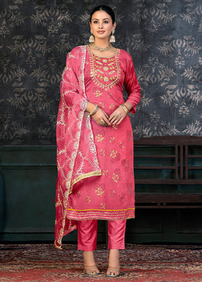 3 Pc Pink Semi Stitched Organza Suit Set - Indian Silk House Agencies