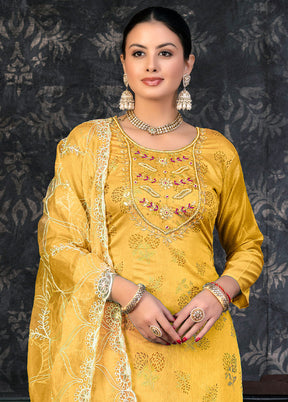 3 Pc Yellow Semi Stitched Organza Suit Set - Indian Silk House Agencies