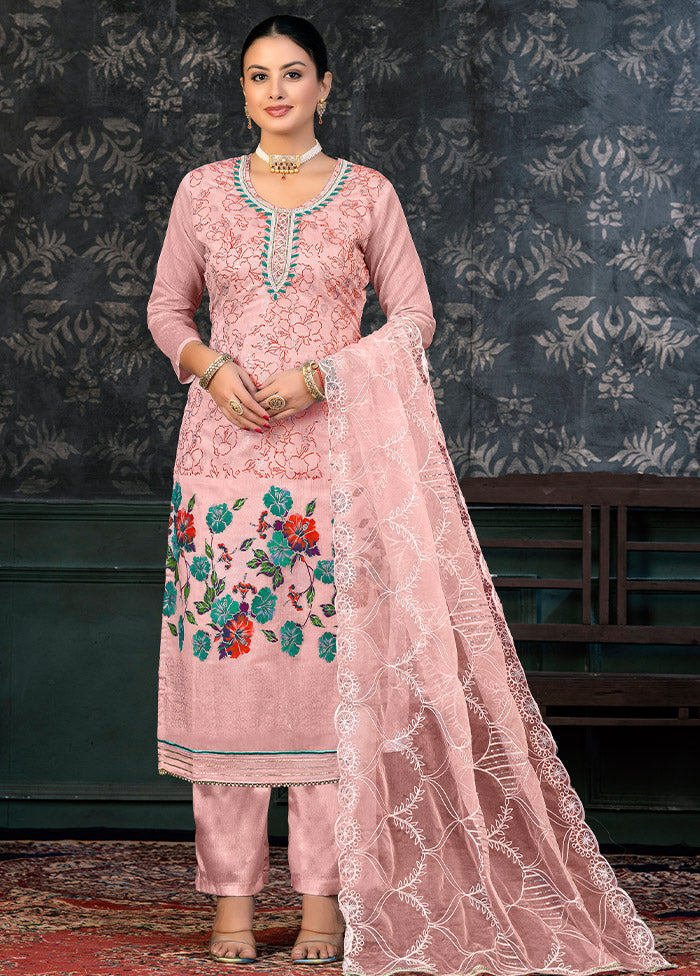 3 Pc Pink Semi Stitched Organza Suit Set - Indian Silk House Agencies