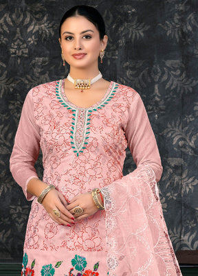 3 Pc Pink Semi Stitched Organza Suit Set - Indian Silk House Agencies