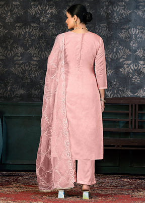 3 Pc Pink Semi Stitched Organza Suit Set - Indian Silk House Agencies