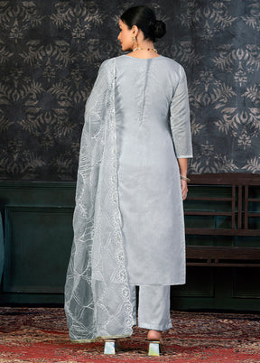 3 Pc Grey Semi Stitched Organza Suit Set - Indian Silk House Agencies