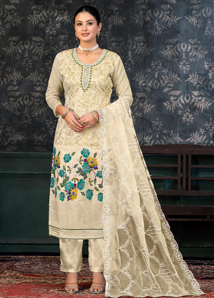 3 Pc Grey Semi Stitched Organza Suit Set - Indian Silk House Agencies