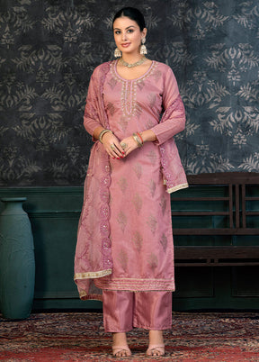 3 Pc Pink Semi Stitched Organza Suit Set - Indian Silk House Agencies