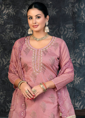 3 Pc Pink Semi Stitched Organza Suit Set - Indian Silk House Agencies