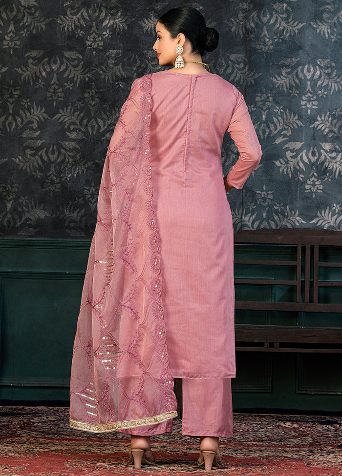 3 Pc Pink Semi Stitched Organza Suit Set - Indian Silk House Agencies