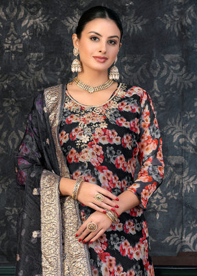 3 Pc Black Semi Stitched Organza Suit Set - Indian Silk House Agencies