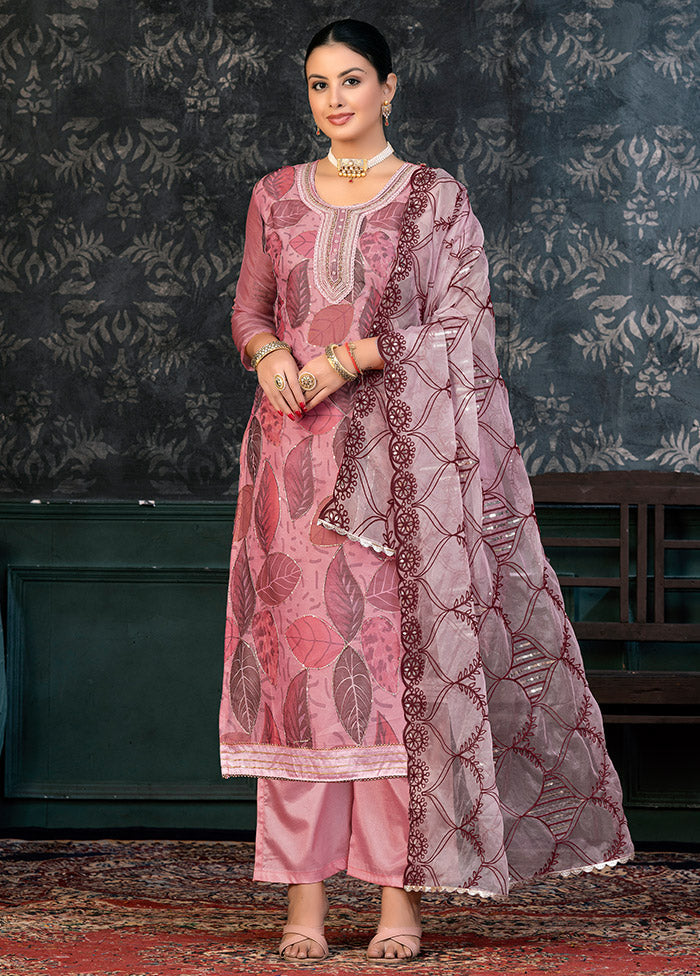 3 Pc Pink Semi Stitched Organza Suit Set - Indian Silk House Agencies